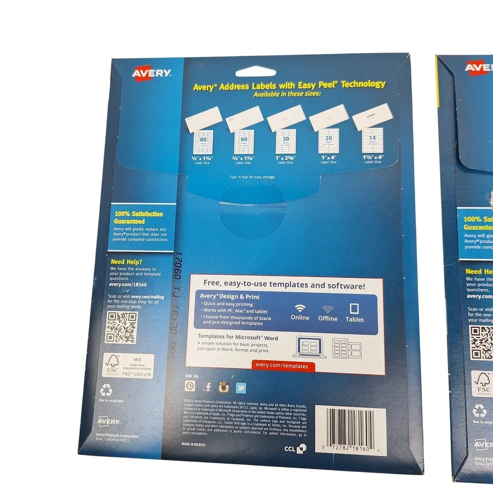 Avery Easy Peel Address Labels Bundle 18160 8160 8167 White 5 Packs Mixed Set